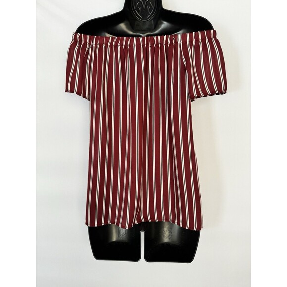 Bobeau Women’s Maroon Striped Off The Shoulder Blouse Women’s Size S - Picture 3 of 5